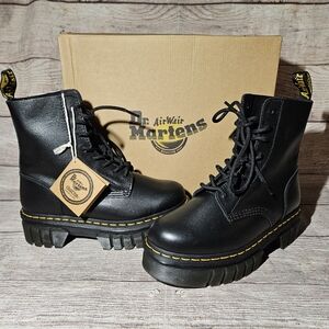 Dr Martens Black Audrick 8 Eye Rugged Chunky Heel Lace Up Combat Boots